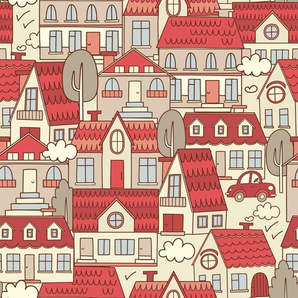 红色城市插图设计