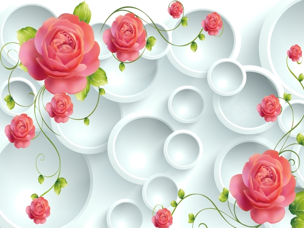 3D立体圆圈玫瑰花图片