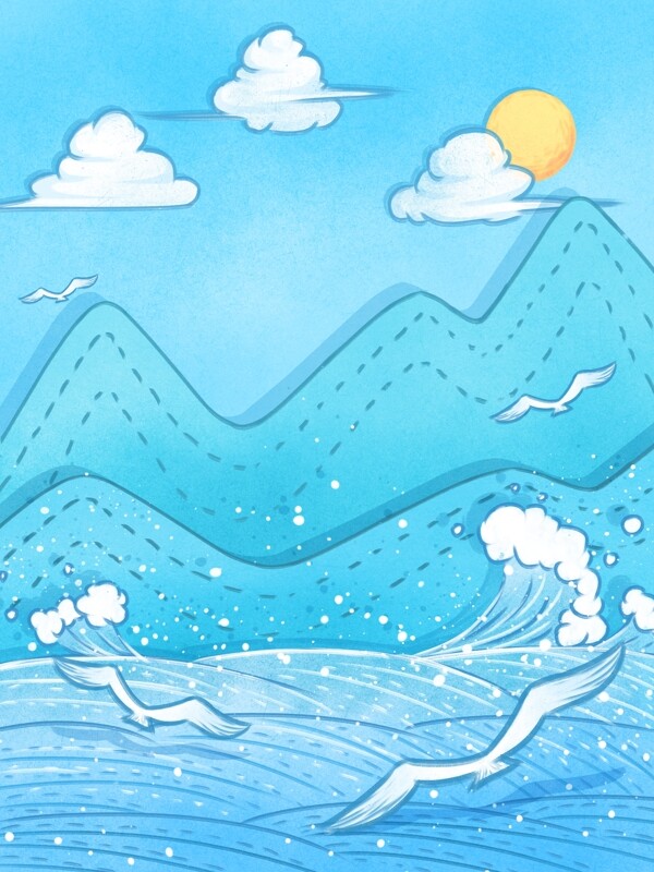彩绘冬季雪山大海背景设计
