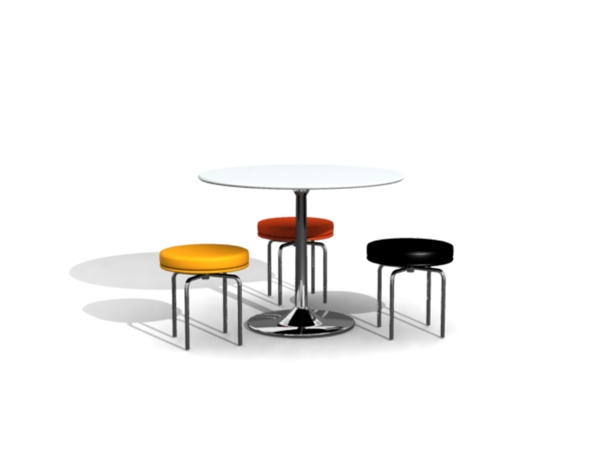三人坐圆形餐桌椅3D模型