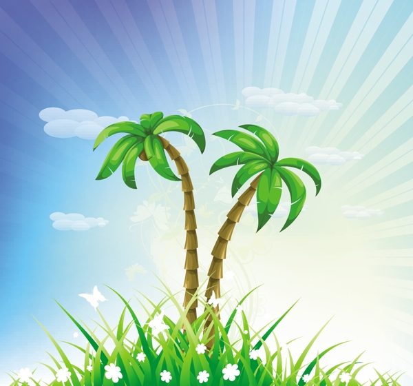 棕櫚樹矢量插畫夏季背景