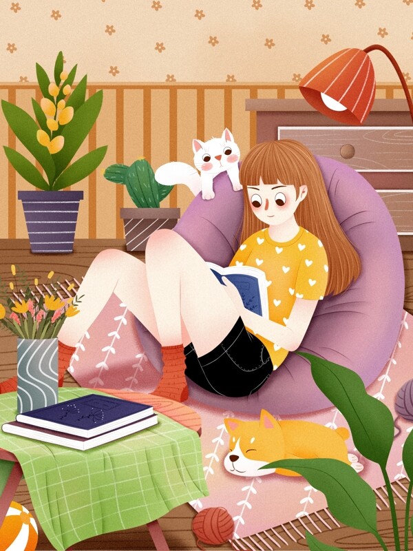 手繪小清新唯美女孩青年節(jié)插畫(huà)
