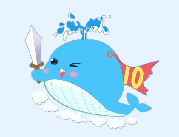 浅蓝鲸卡通动物插画