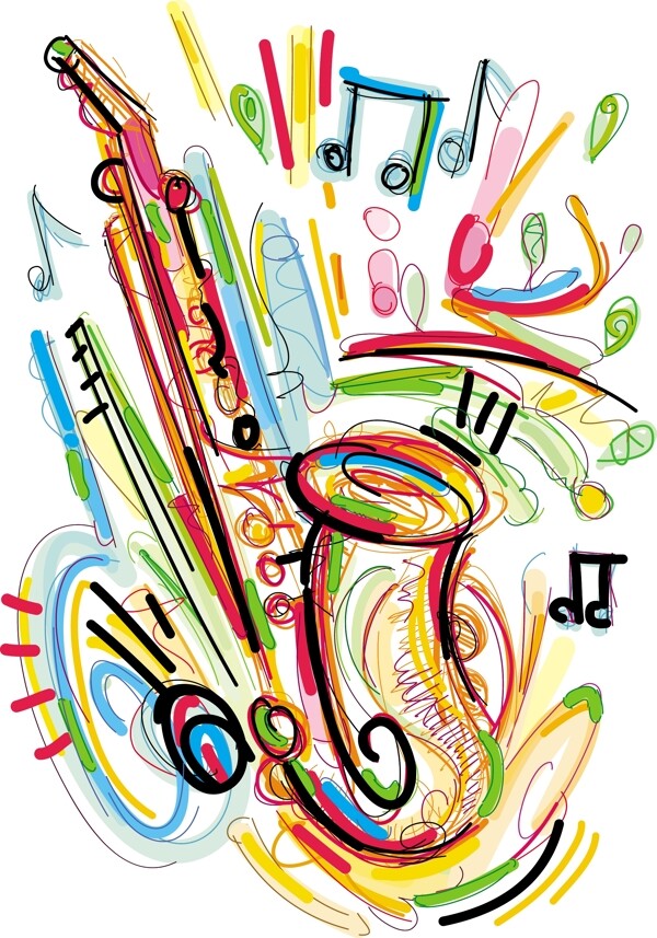手绘涂鸦彩色乐器图片