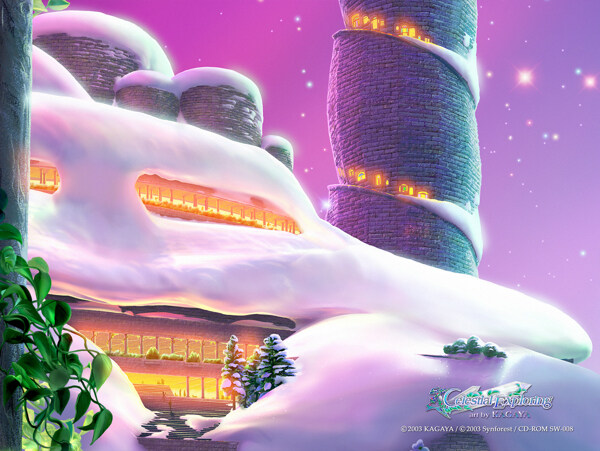 梦幻冰雪世界石堡高塔动漫桌面背景