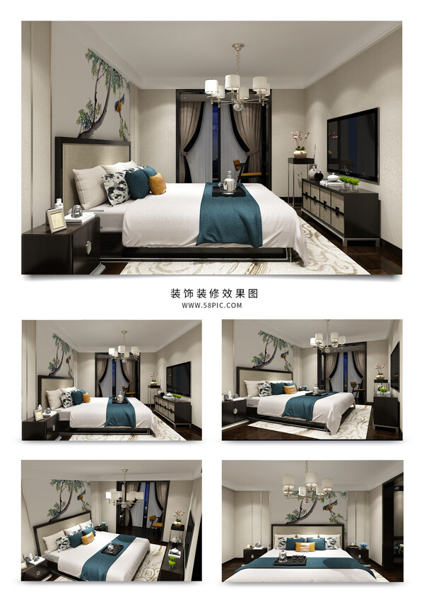 沉稳新中式卧室装饰空间