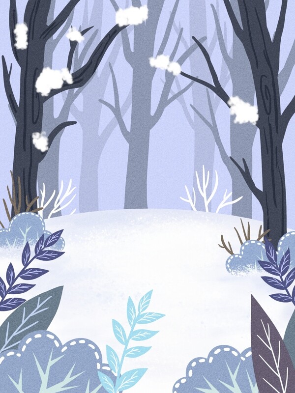 唯美冬季树林插画背景