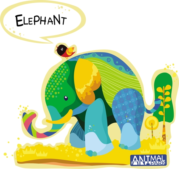 卡通彩绘儿童插画动物大象