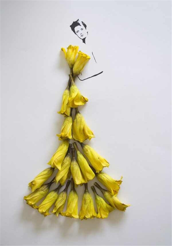 黄色花朵灵感长裙设计图