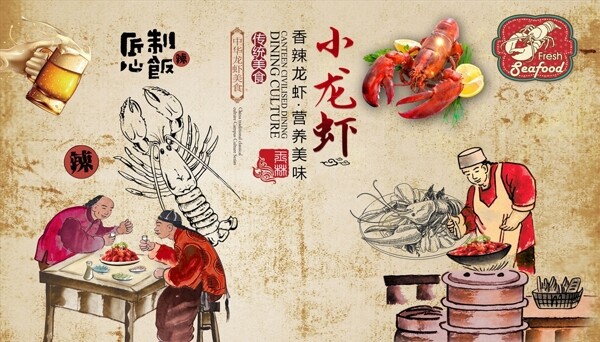 传统美食小龙虾背景墙图片