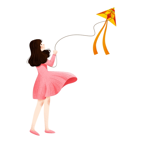 手繪放風(fēng)箏的少女免摳元素