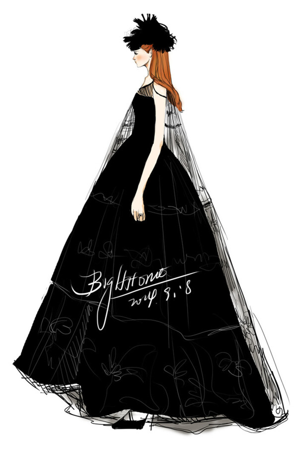 黑色长款蓬蓬裙设计图