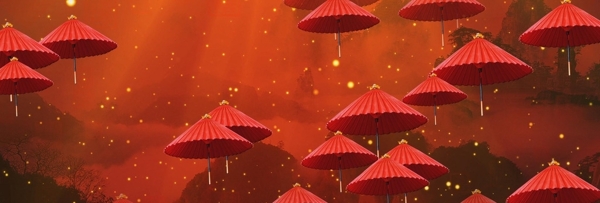 红伞舞台背景