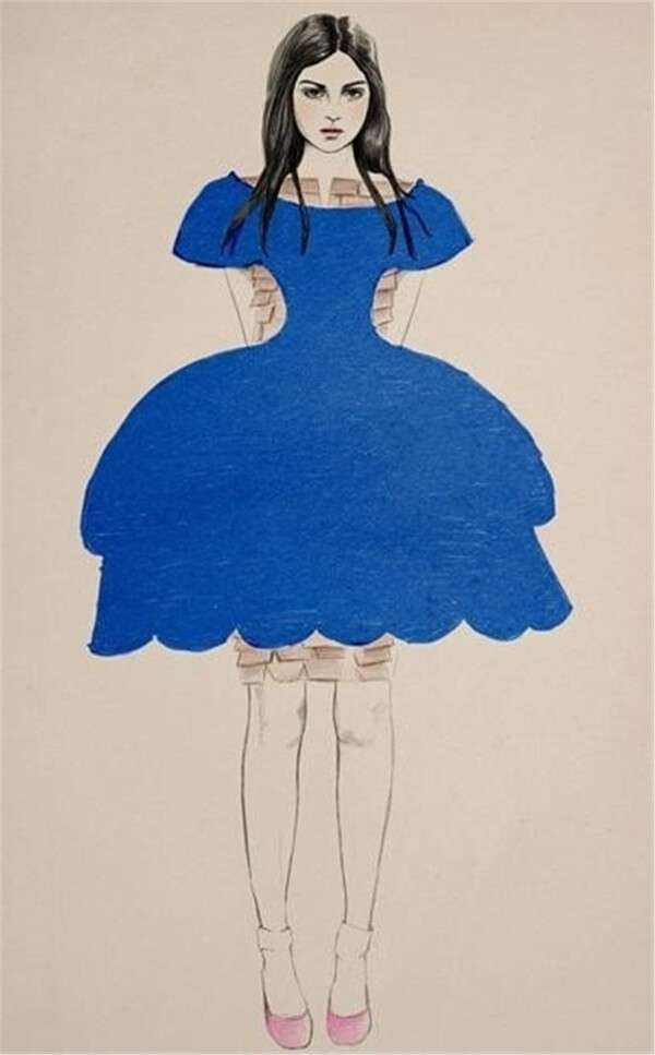 蓝色蓬蓬裙设计图