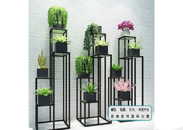 现代简洁框架式植物花架组合