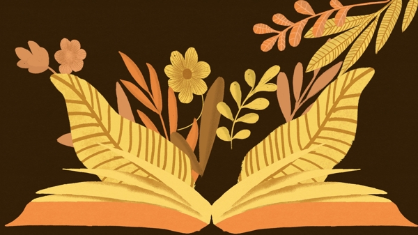 卡通书本和植物鲜花背景图
