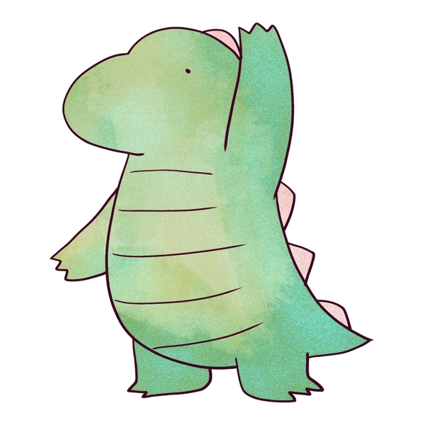 招手的绿色小恐龙插画