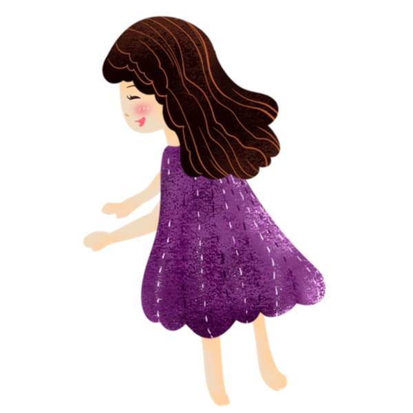 紫色衣服小女孩插画