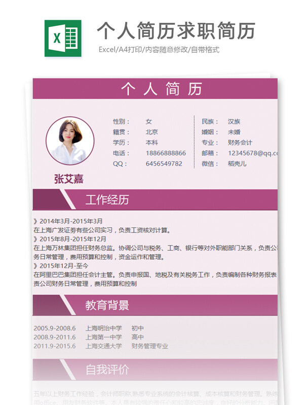 個人簡歷求職簡歷excel模板