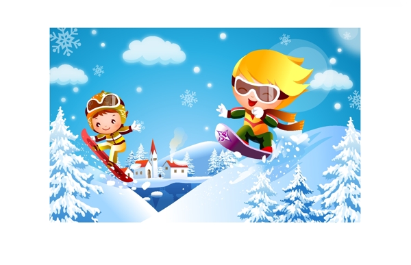 儿童卡通滑雪