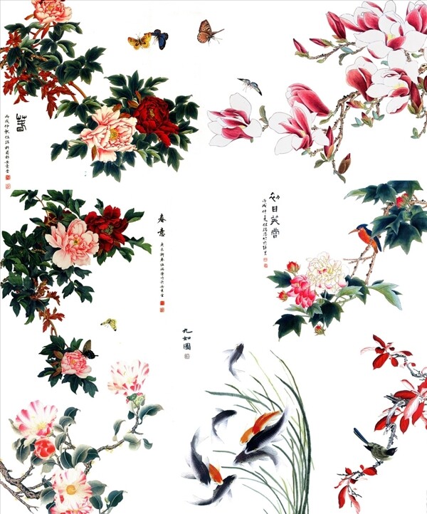 中国风工笔花鸟画