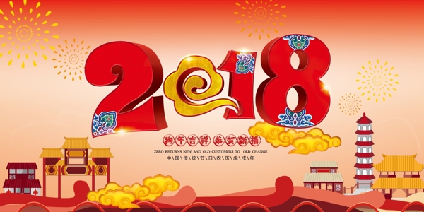 紅色漸變2018年新年海報psd源文件
