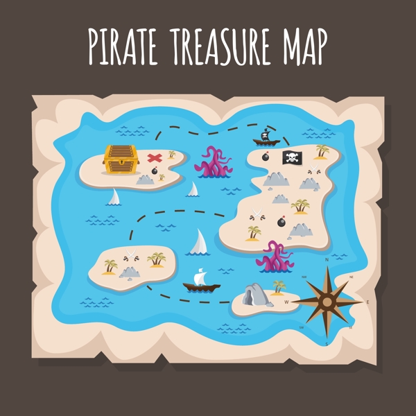 有几个岛屿的海盗宝藏地形图