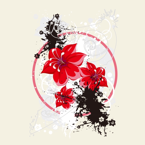 印花矢量圖藝術(shù)效果噴濺植物花朵免費(fèi)素材