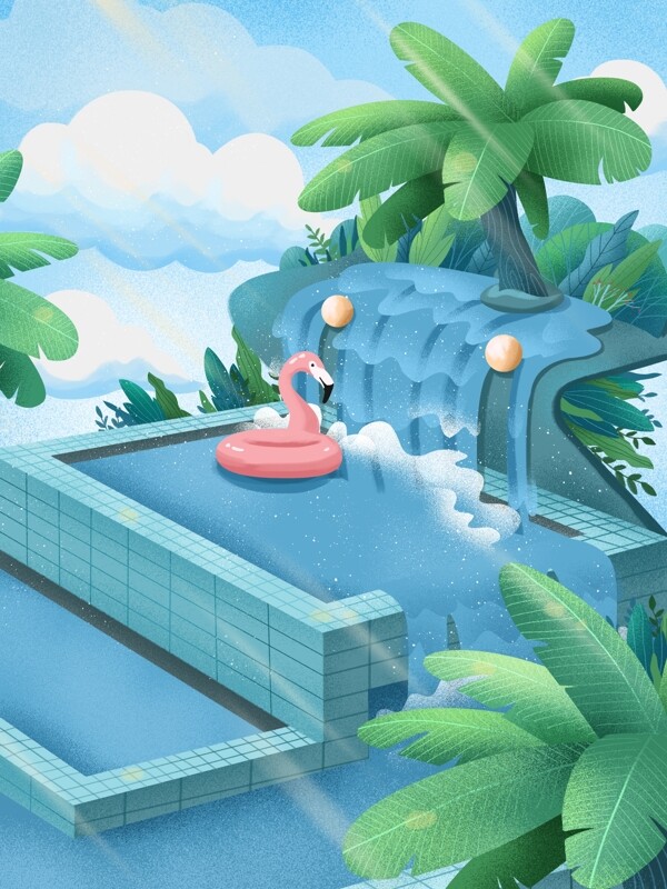 夏季海岛游泳池背景设计