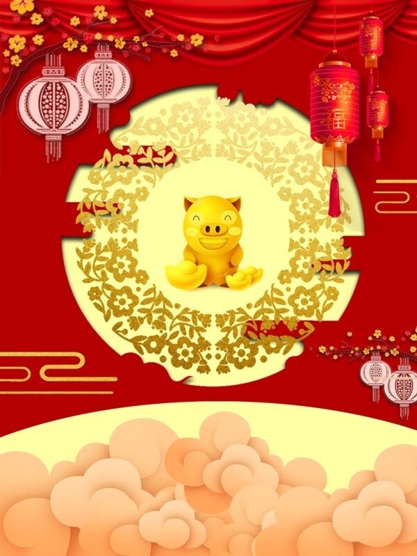 新年大氣喜慶背景豬年