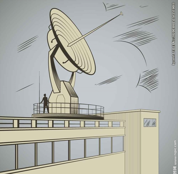 雷达天台房顶科技素材手绘卡通