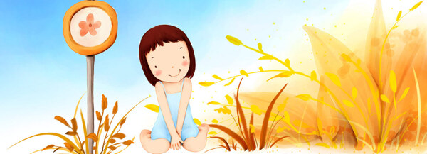 卡通女孩秋季淘寶全屏banner背景