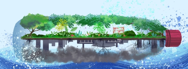 瓶子山水國風(fēng)建筑插畫背景