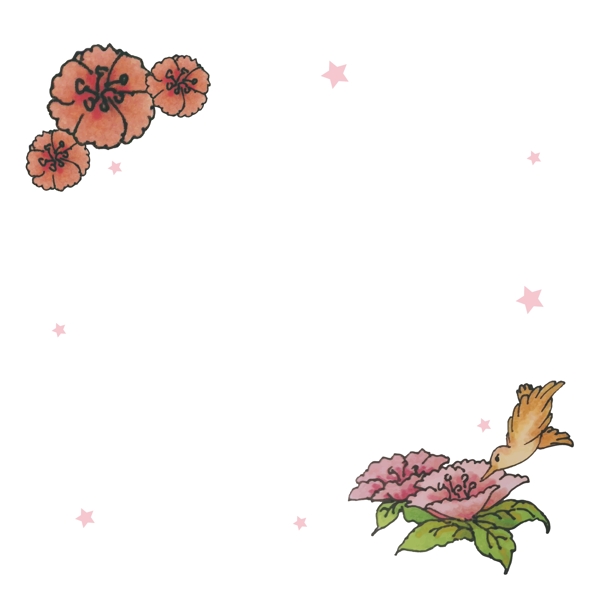 花鸟边框春花与小鸟可爱粉色五星矢量边框