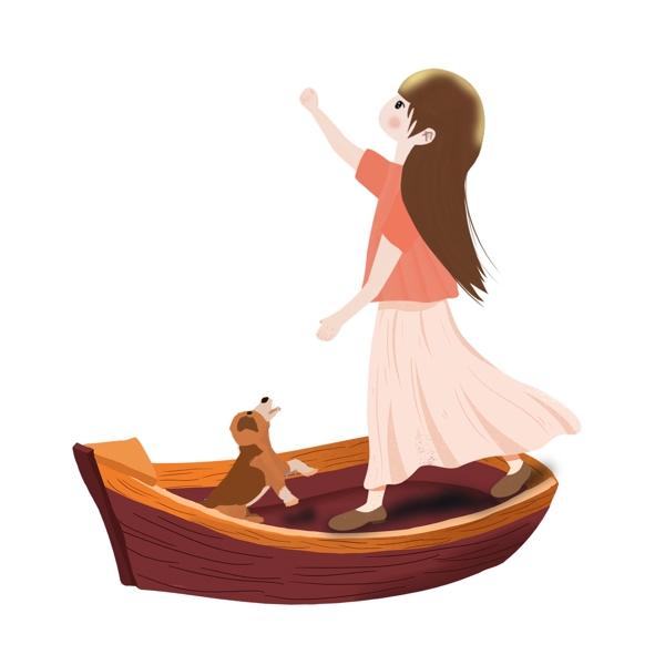 船只上的女孩与小狗元素设计