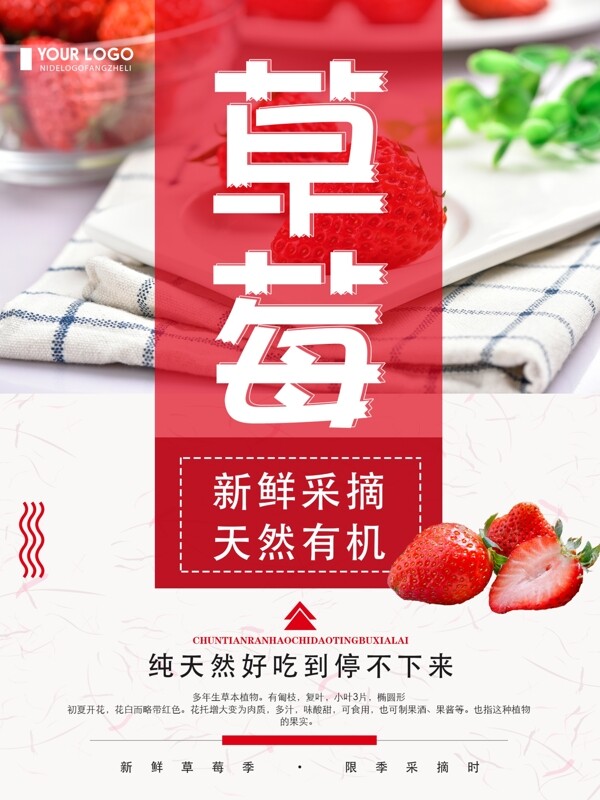 清新简约草莓美食宣传海报