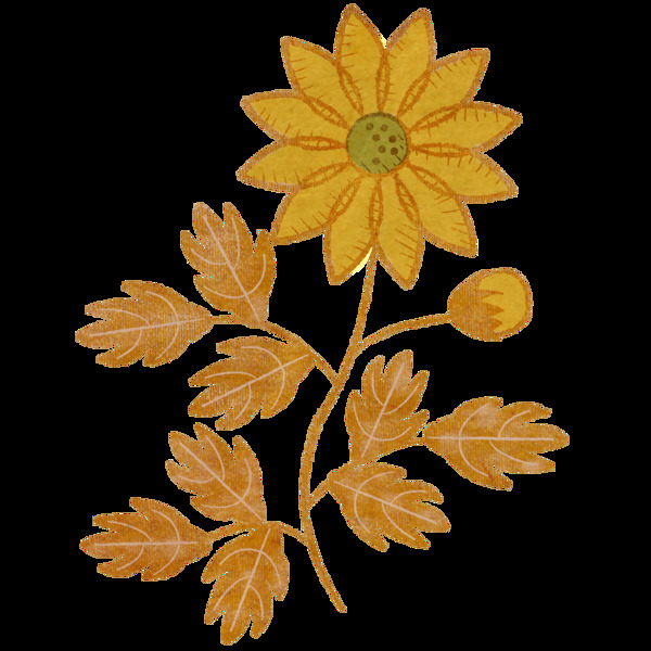 美丽土黄色花朵手绘菊花装饰元素