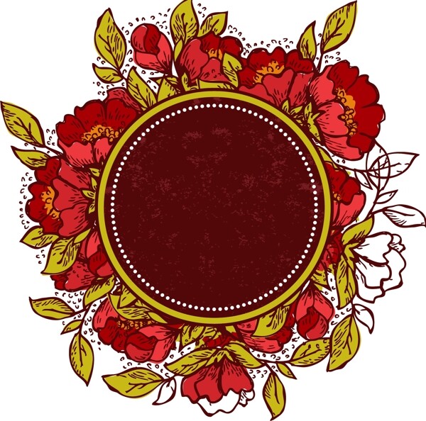復(fù)古紅色花卉標(biāo)簽矢量素材