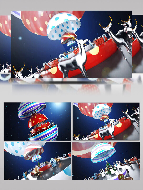 三维圣诞节片头动画打开球展示3D元素动画