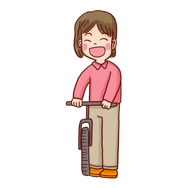 卡通騎自行車綠色出行的女人