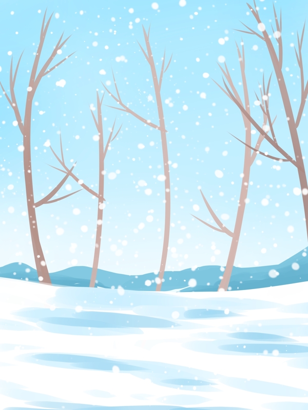 手绘冬季树林雪地背景设计