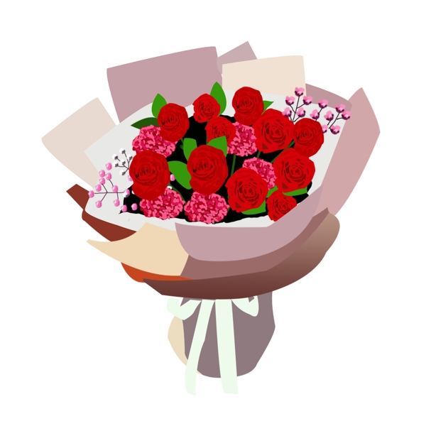 手绘节日花束植物花花艺红玫瑰可商用素材