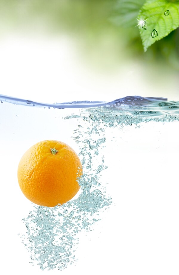 水中的橙子高清水泡水珠素材