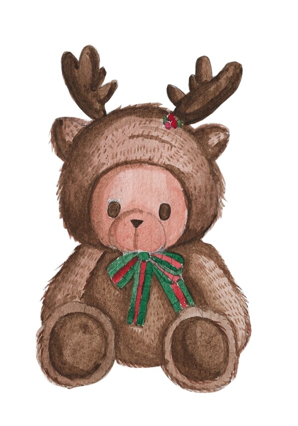 手绘圣诞节麋鹿泰迪熊可爱