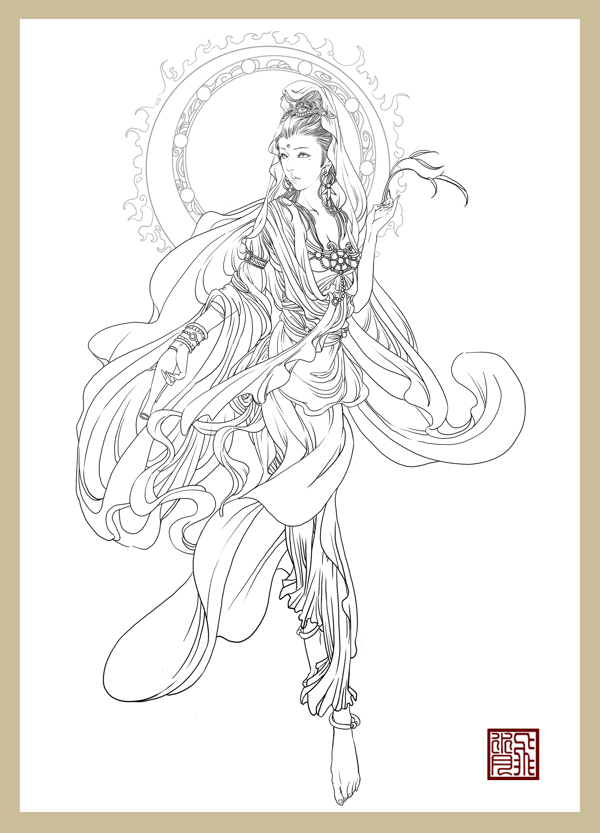 白描觀音圖片