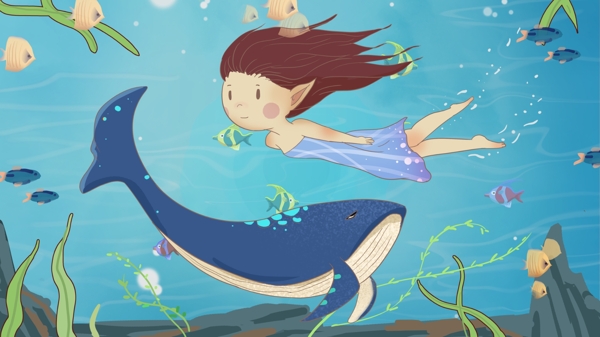 海洋日海洋蓝鲸女孩