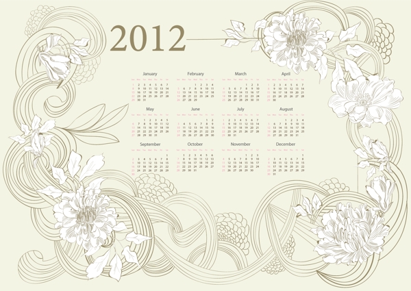 2012花纹边框日历