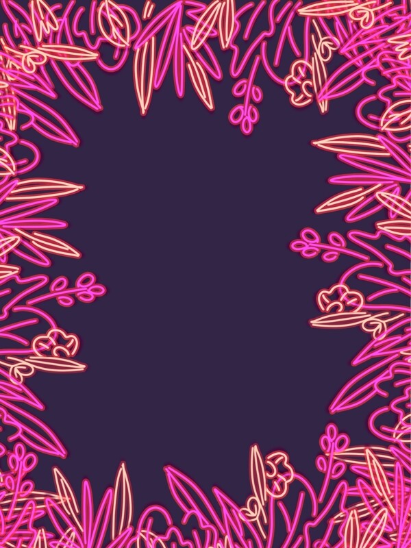 霓虹插画线条植物粉色暗色背景
