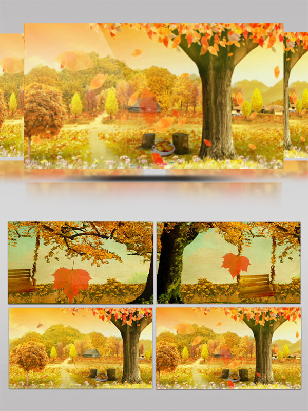 浪漫秋天氛围树叶飘散坠落意境背景视频素材