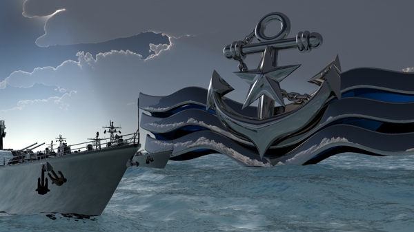 海军标志与舰船组合图片